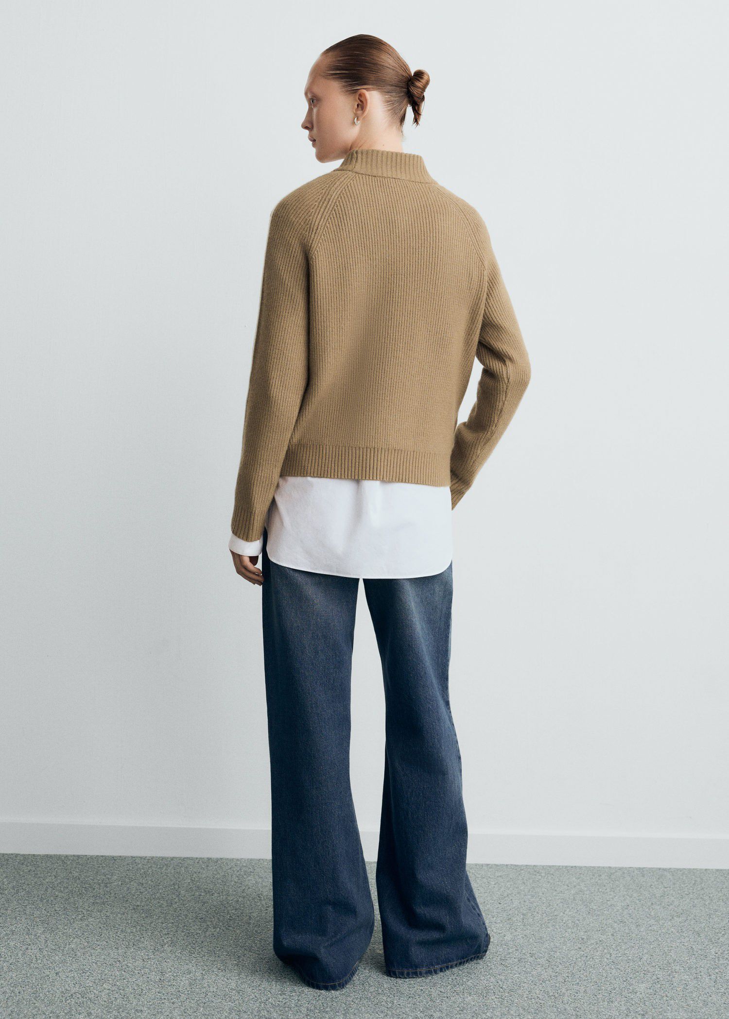 Knitted sweater with perkins neck