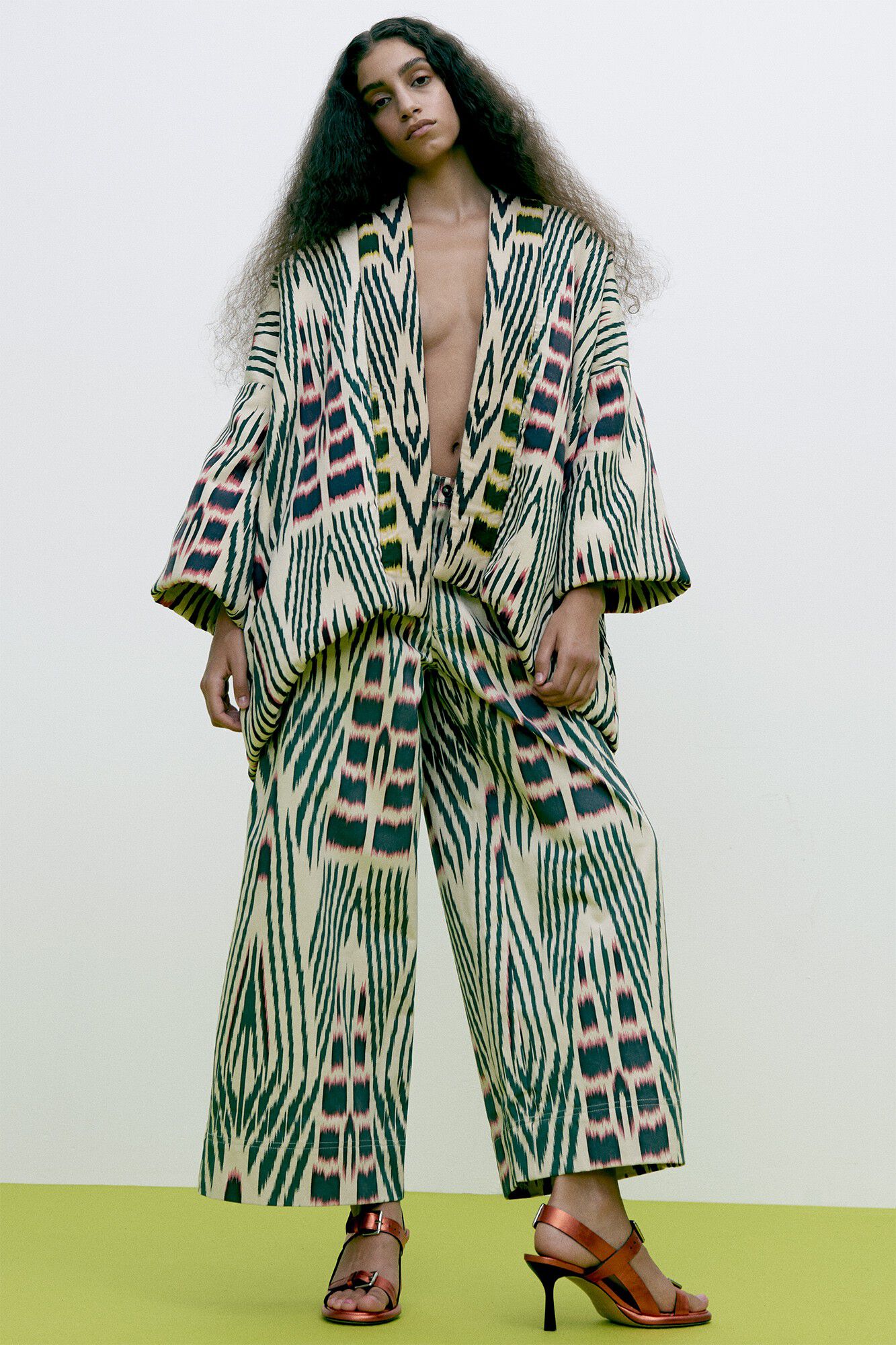 Ikat combo padded kimono - Abba