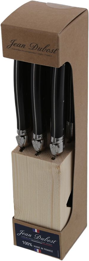Knive m/knivblok i gran, sort, ABS, 6stk, Laguiole