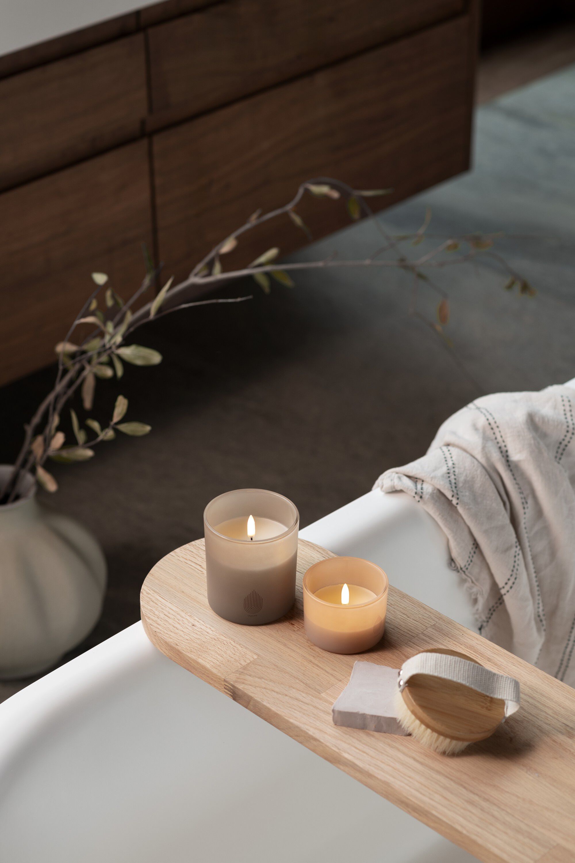 LED rechargeable glass candle, Sandstone, 9,2x10,2 cm