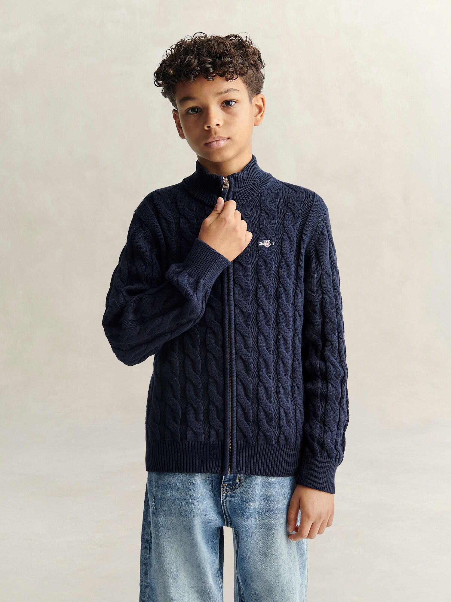 Shield Cotton Cable Zip Sweater
