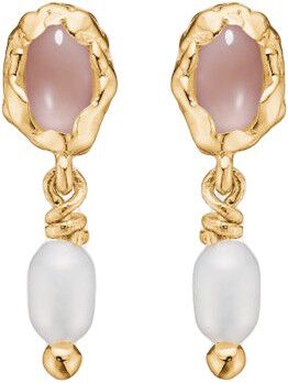 Shell &Oslash;restik M. Perle Og Rosa Zirk - Forgyldt S&oslash;lv