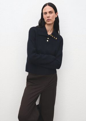 Ribbed polo-neck sweater with butto