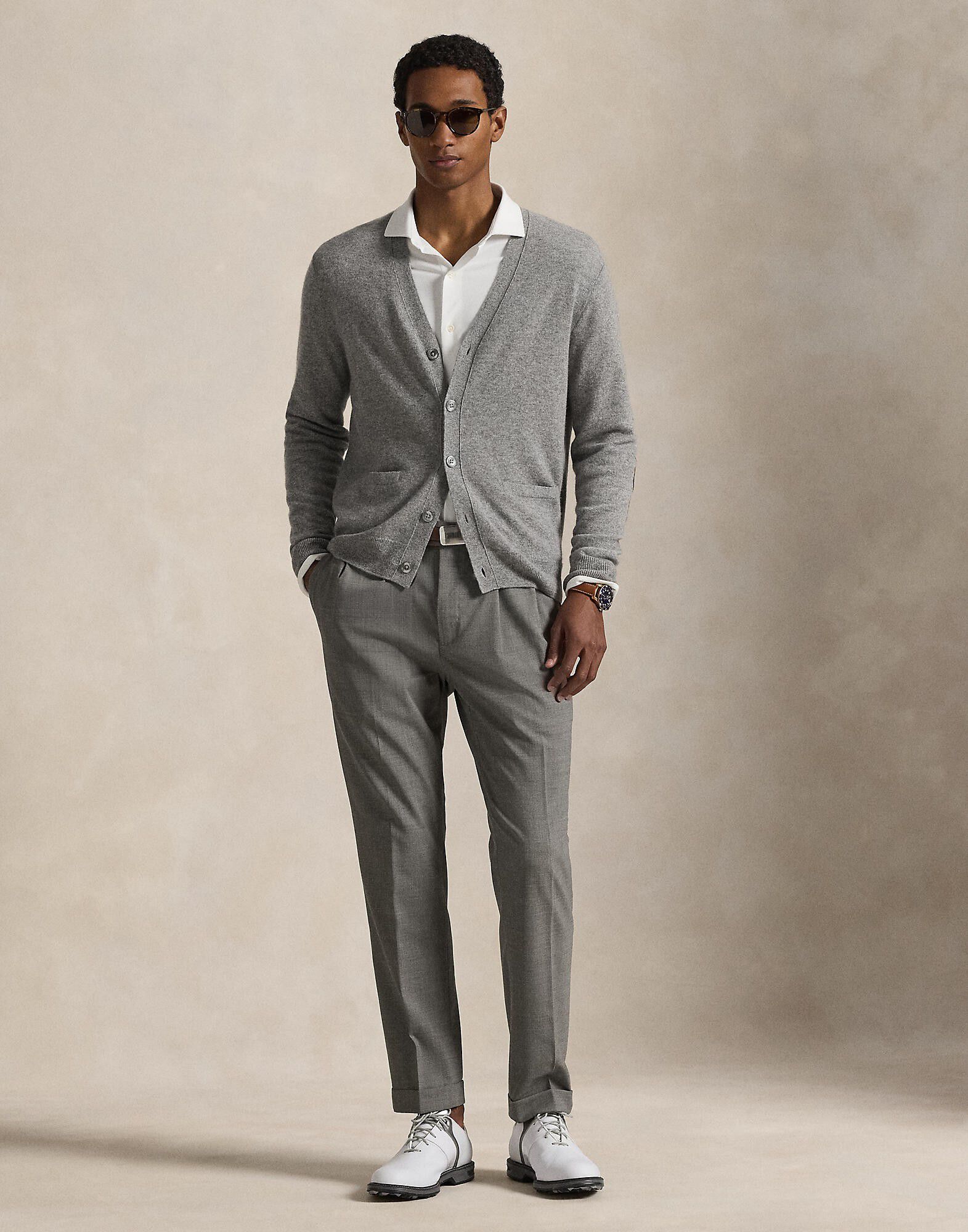 Suede-Patch Cashmere Cardigan