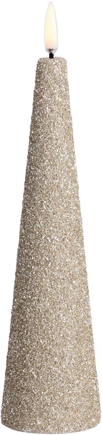 LED cone candle, Champagne Glitter, 5,8x21,5 cm