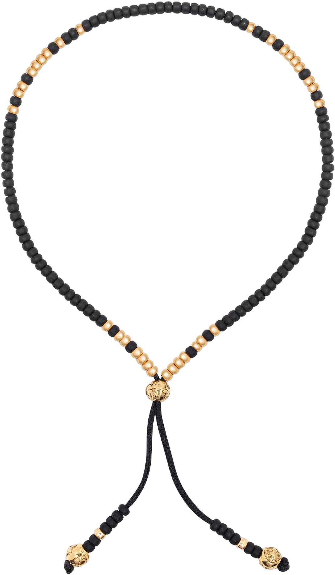 Black Beaded String Bracelet in Gold