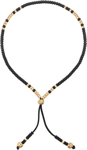 Black Beaded String Bracelet in Gold