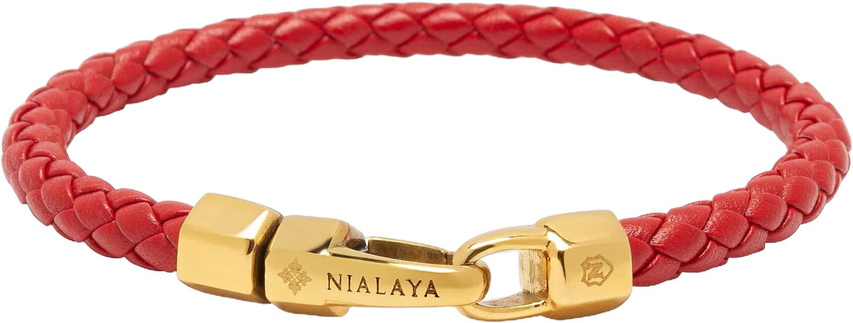Braided Red Leather Bracelet in Gold
