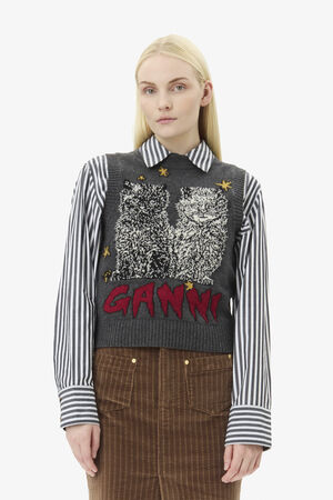 Graphic Wool Mix Cats Vest