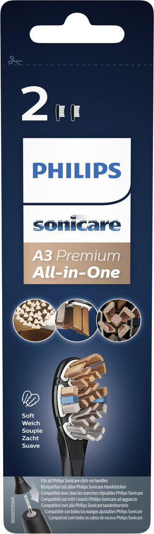 2x Soniske tandbørstehoveder - Svart A3 Premium All-in-One