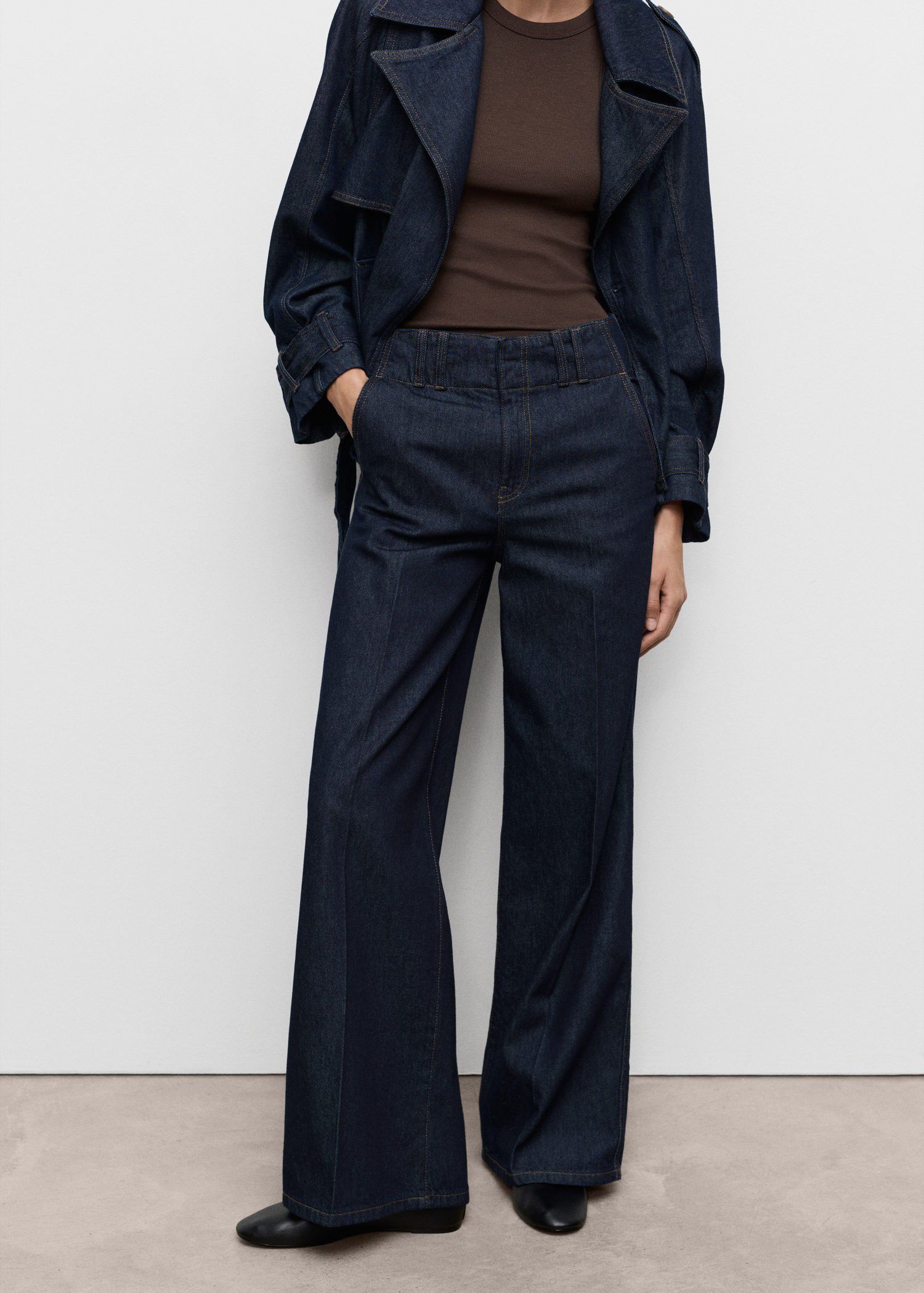 Wide leg denim trousers with belt l