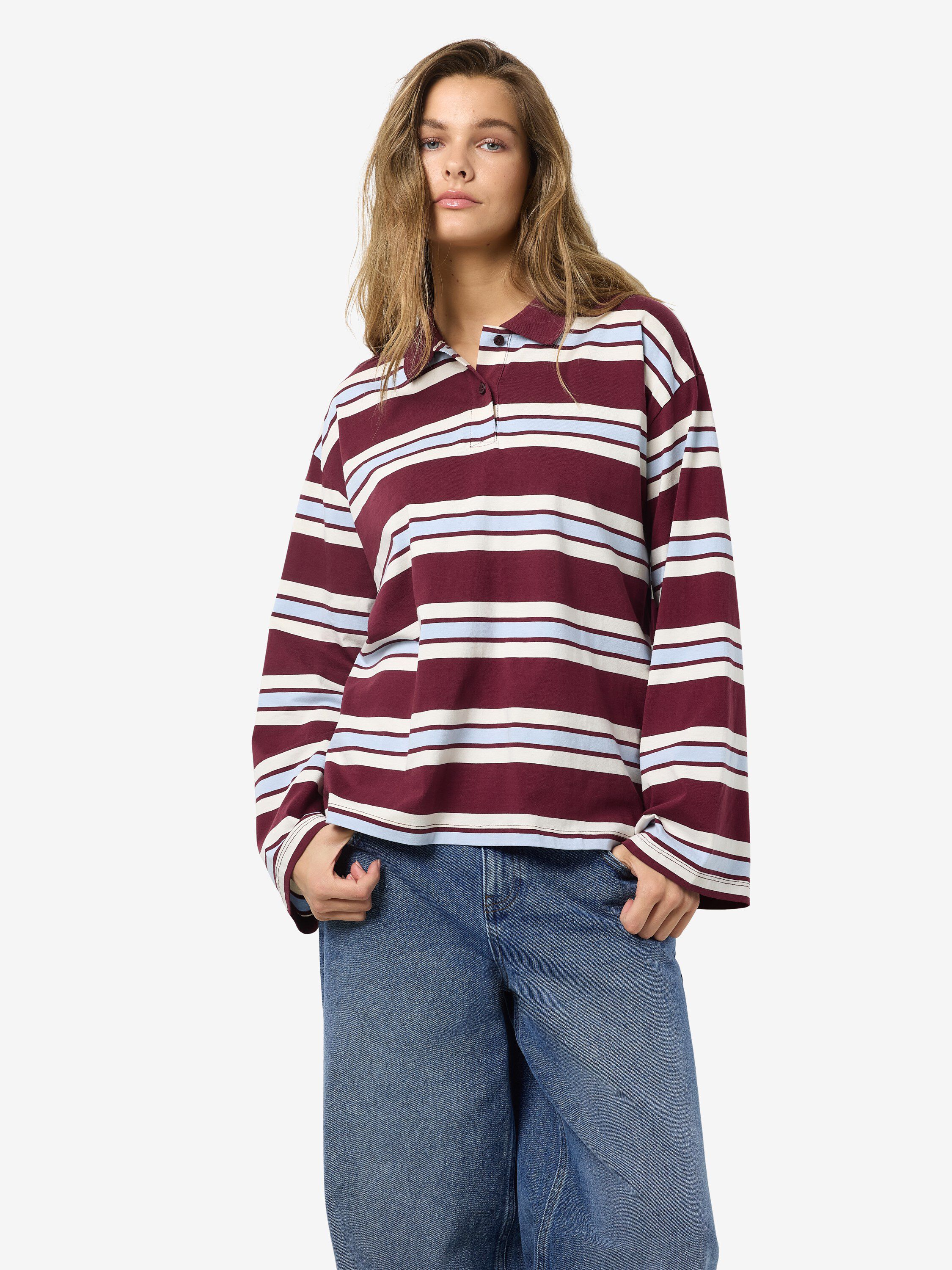 NMAURA L/S STRIPED POLO SHIRT JRS