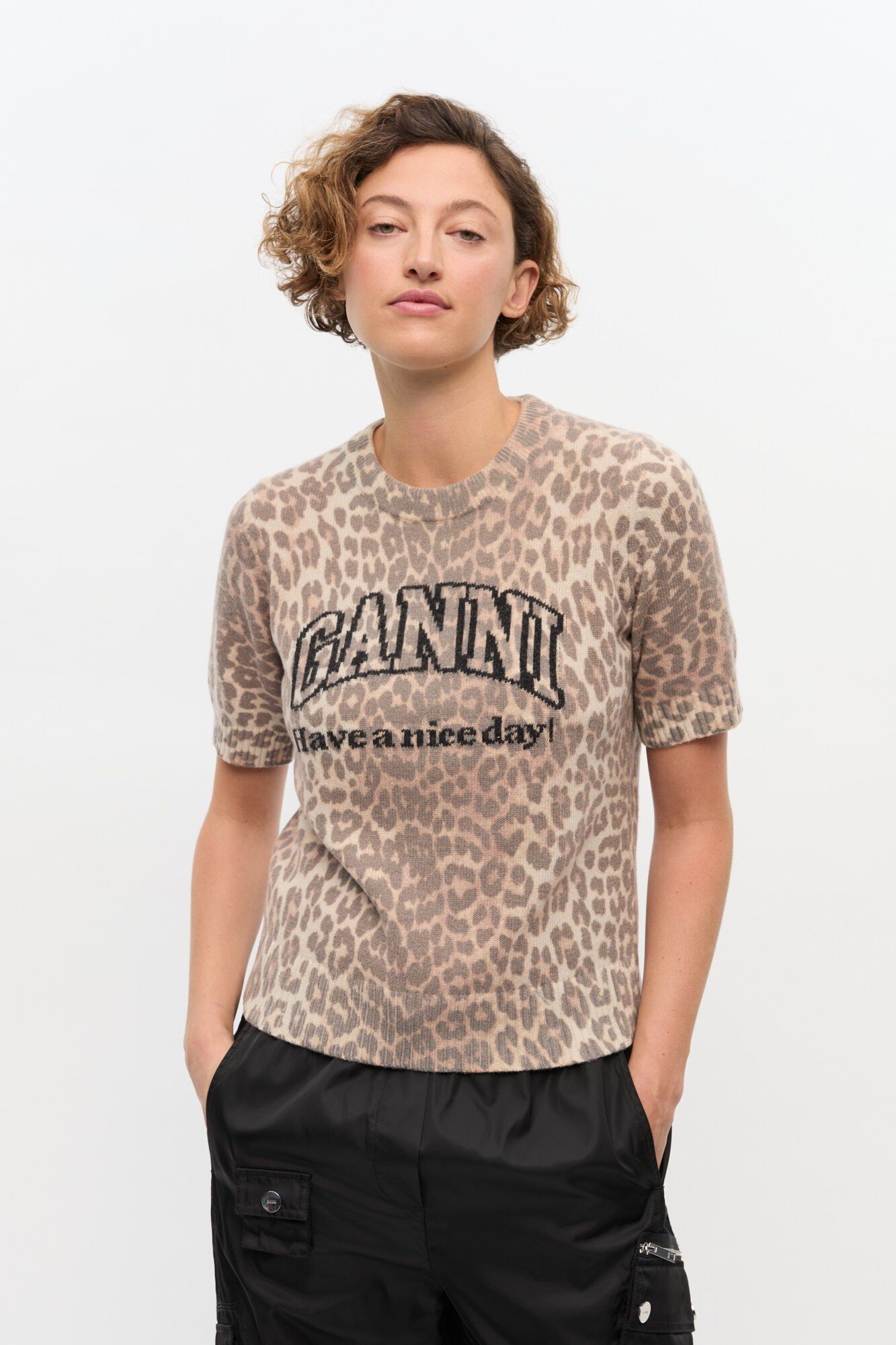 Graphic Wool Mix Printed Leopard T-
