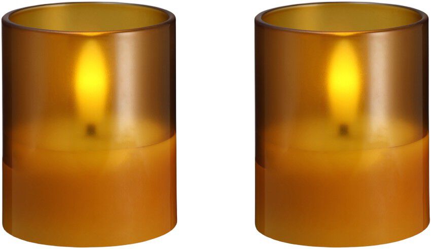 Moods & More - LED glass candle, Hurricane, Honey mustard, 2
