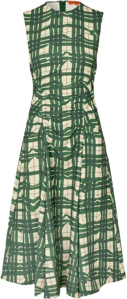 2429 Checkered Cady, Sleeveless Gathered Midi Dress