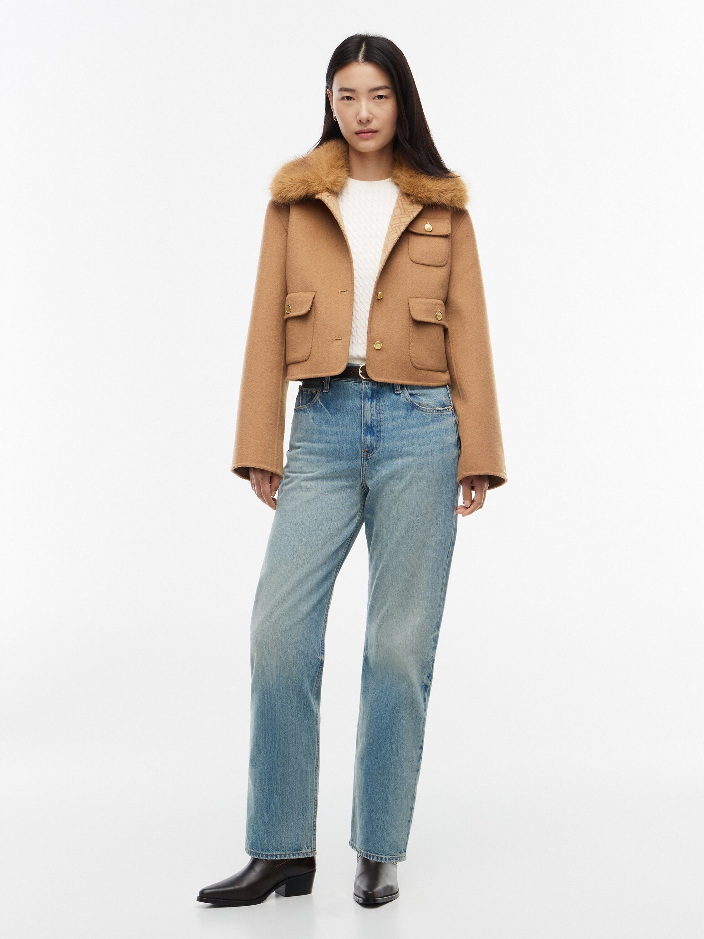 Faux Fur Collar Wool Blend Jacket