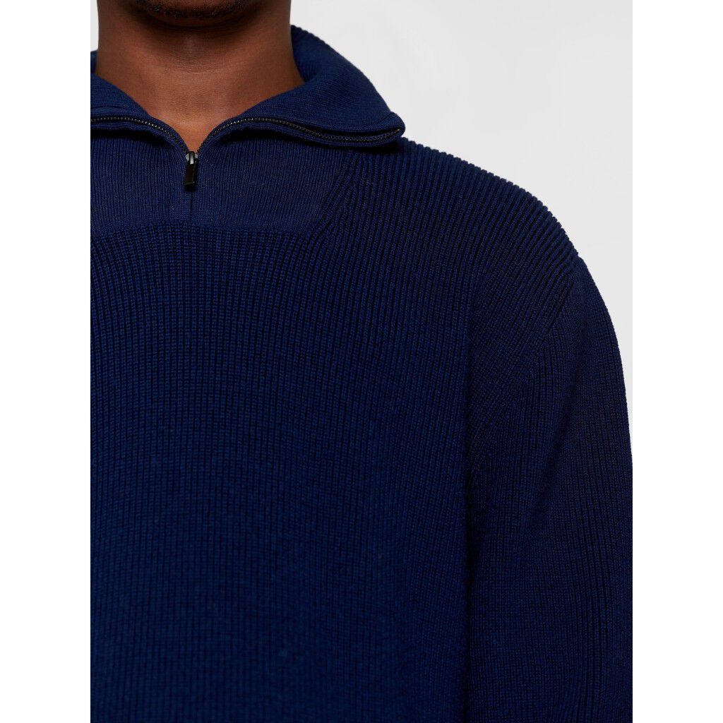 1/2 neck zip merino wool rib knit - RWS