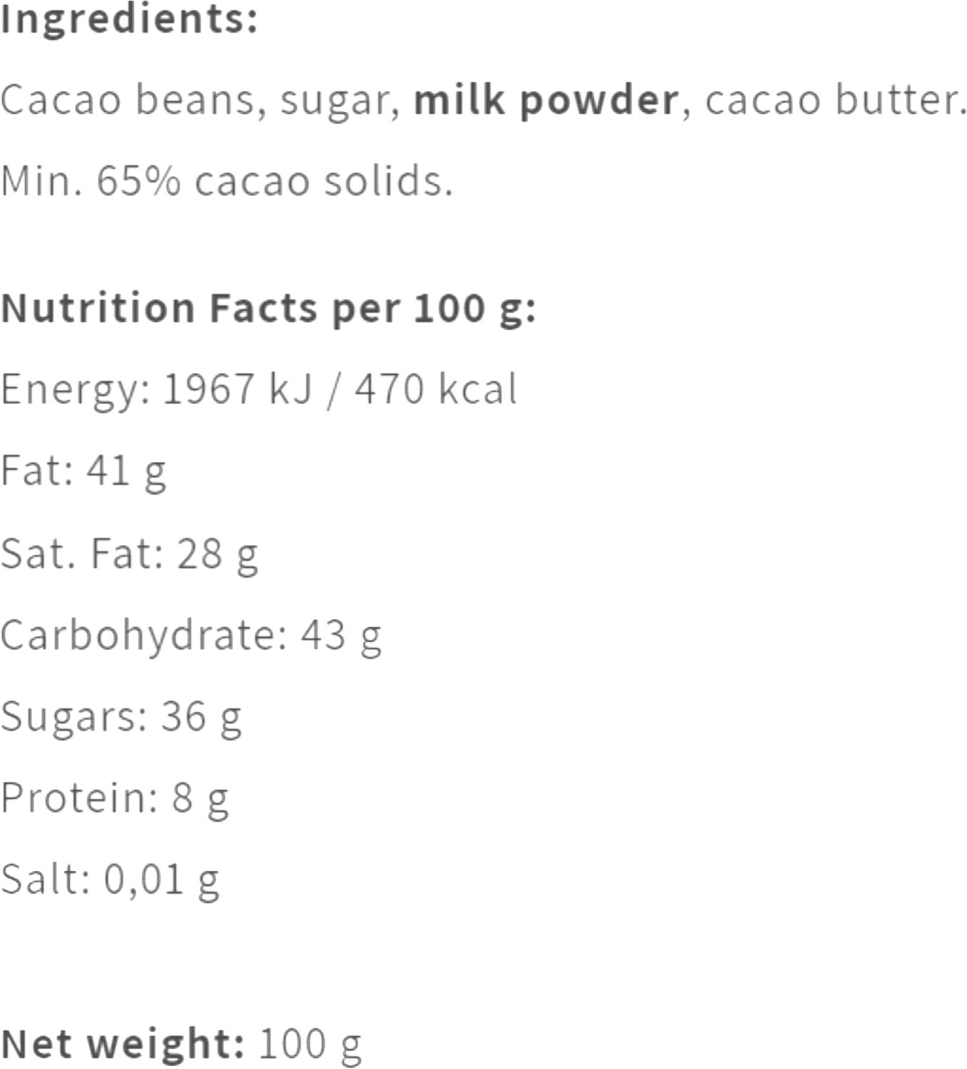 Dark Milk 65 %, Nicaragua