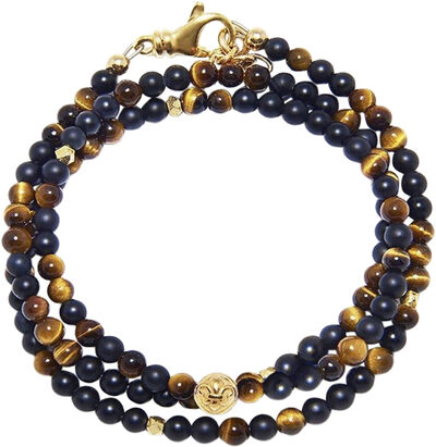 The Mykonos Collection - Brown Tiger Eye, Matte Onyx and Gold Plated B
