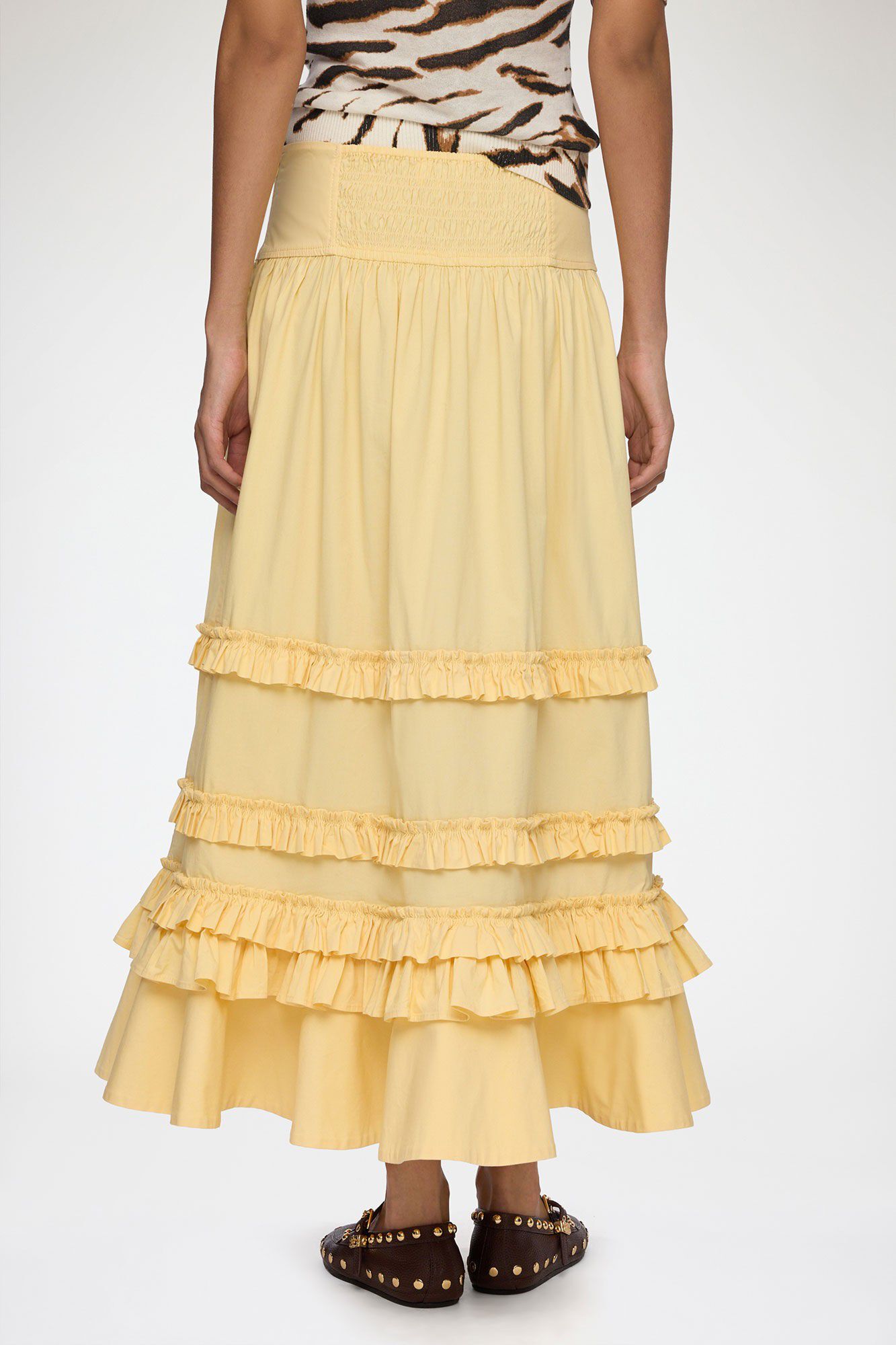 Stretch Cotton Long Tiered Frill Sk