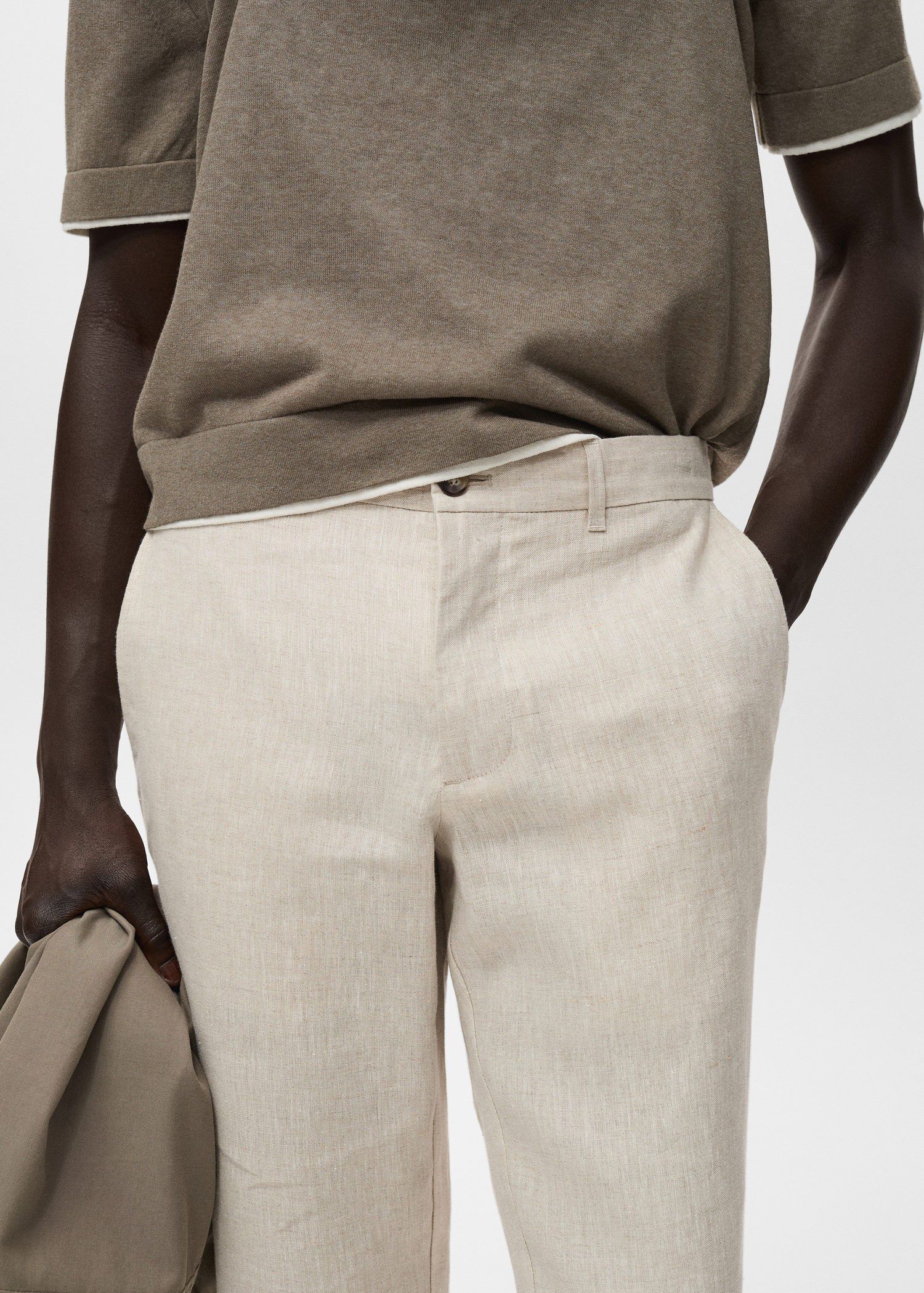 Slim-fit 100% linen trousers