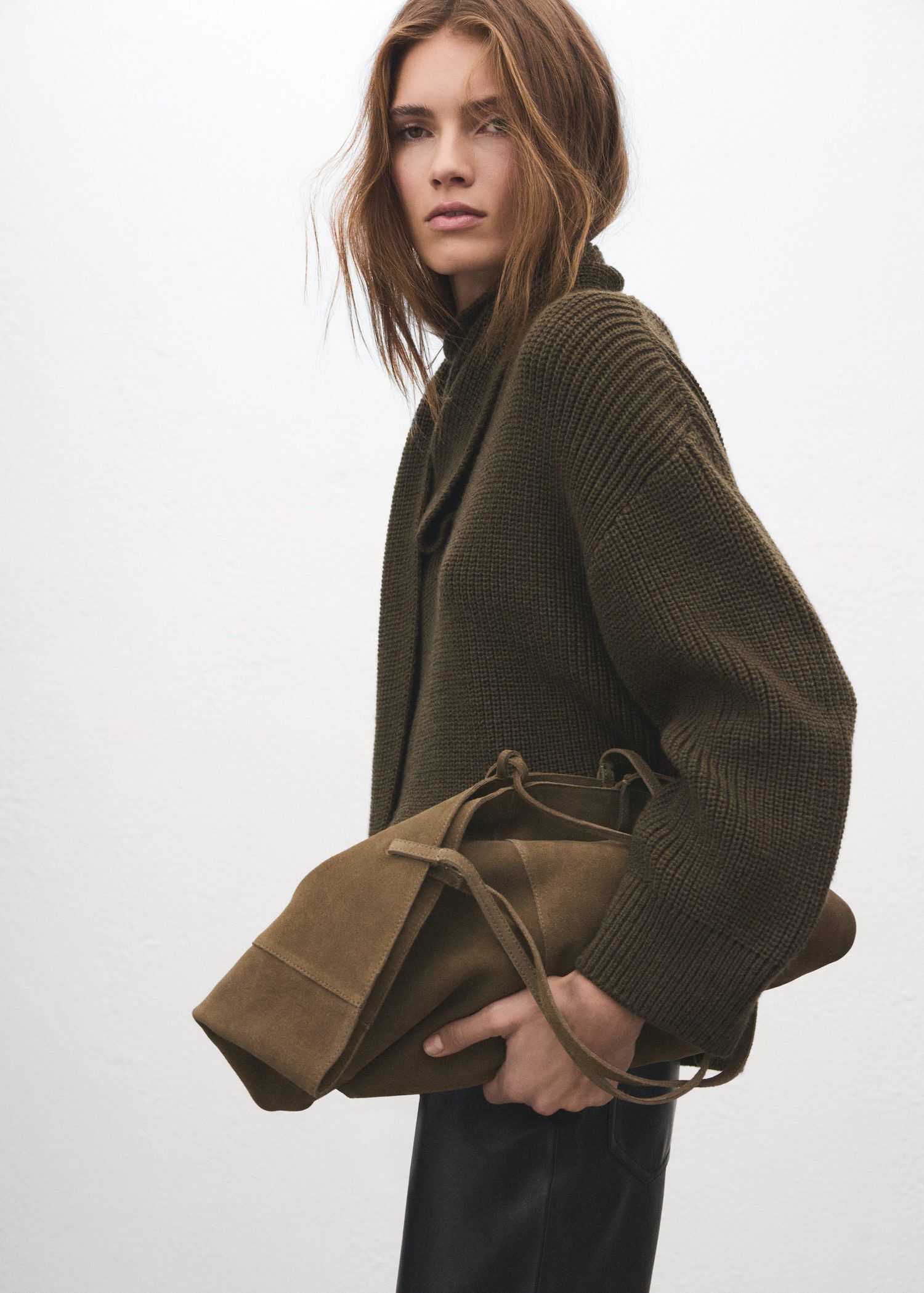 Suede leather shopper bag