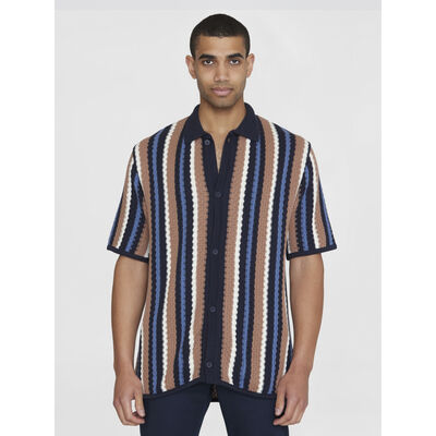 Loose short sleeve striped knitted shirt - GOTS/Vegan