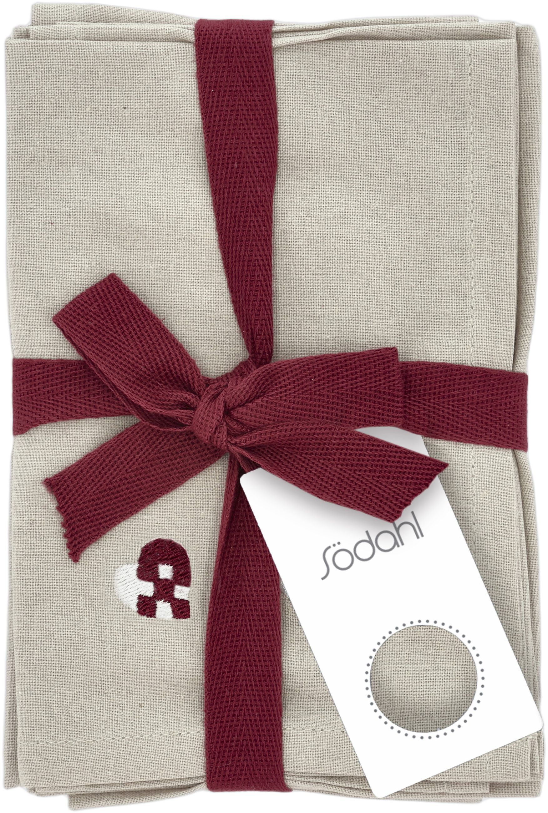 Stofservietter Christmas Hearts Embroidery 4 stk. Dark red