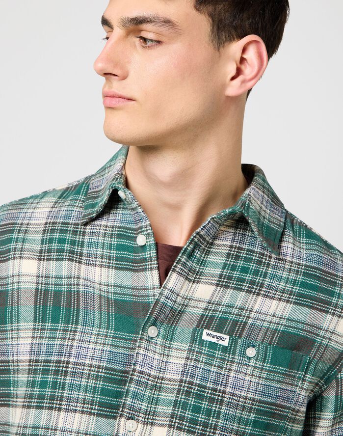 BRUSHED 1 PKT SHIRT GREEN BIRCH