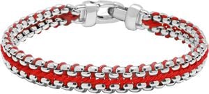 Red Woven Box Chain Bracelet in Silver