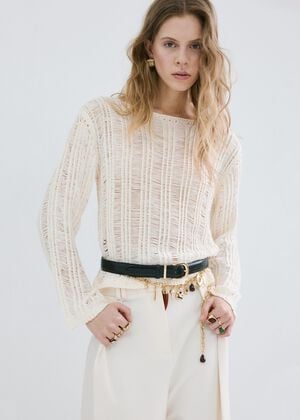 Frayed open-knit jumper
