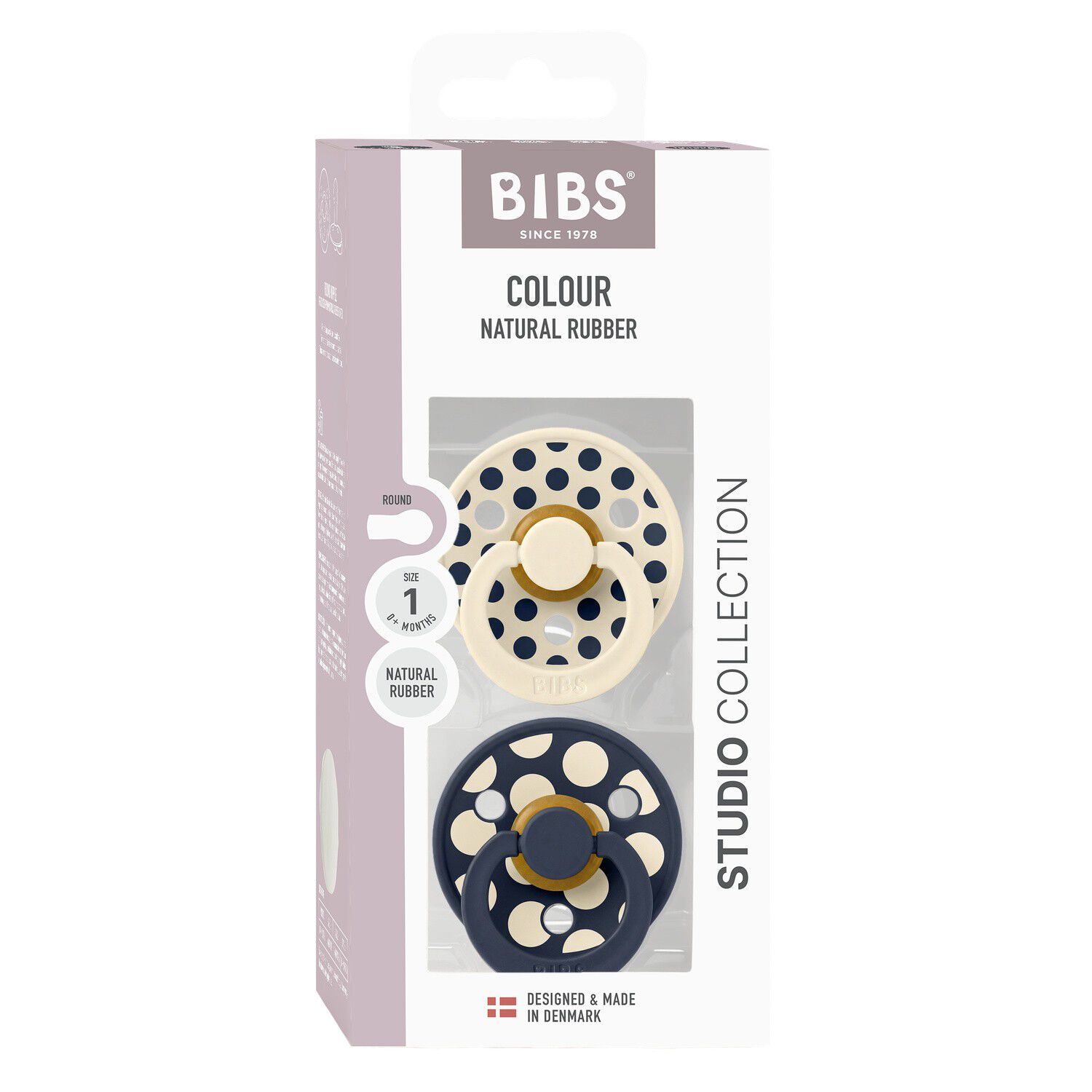 BIBS Pacifier Studio Colour 2 PACK Polka Mix Latex Size 1 Iv