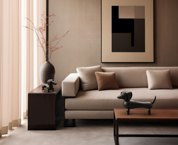 Gravhund mellem mørk bejdset eg