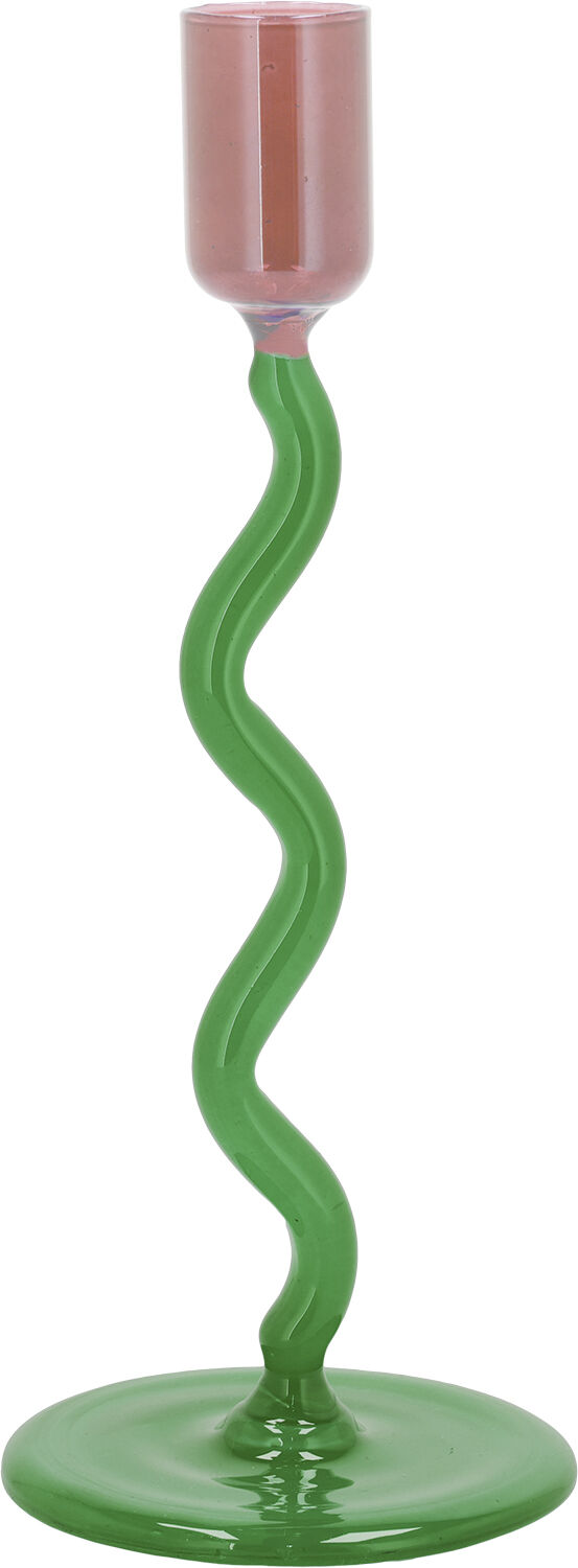 Lysestage Styles 8,5 x 19,6 cm Gr&oslash;n/Rosa Glas