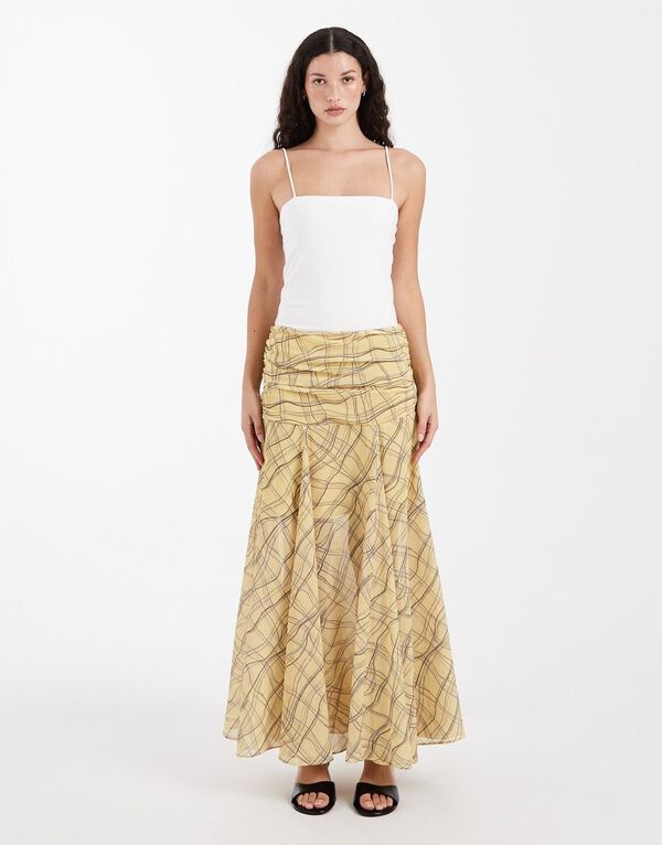 Tskelly Drop Waist Ruffle Maxi Skir