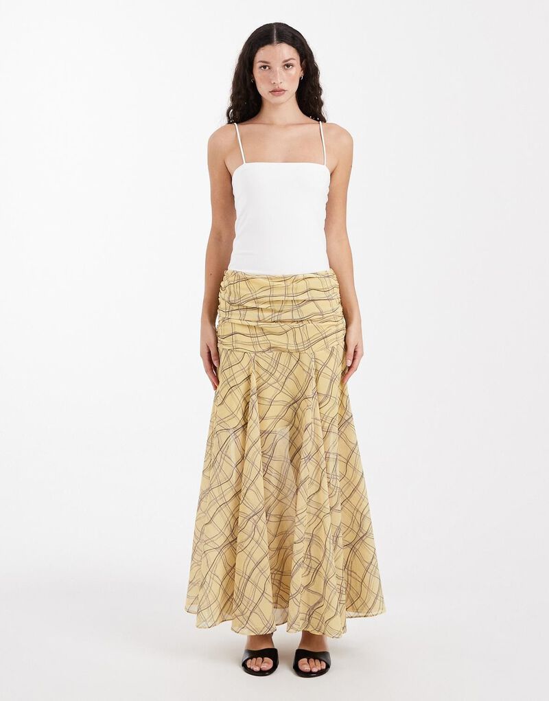 Tskelly Drop Waist Ruffle Maxi Skir
