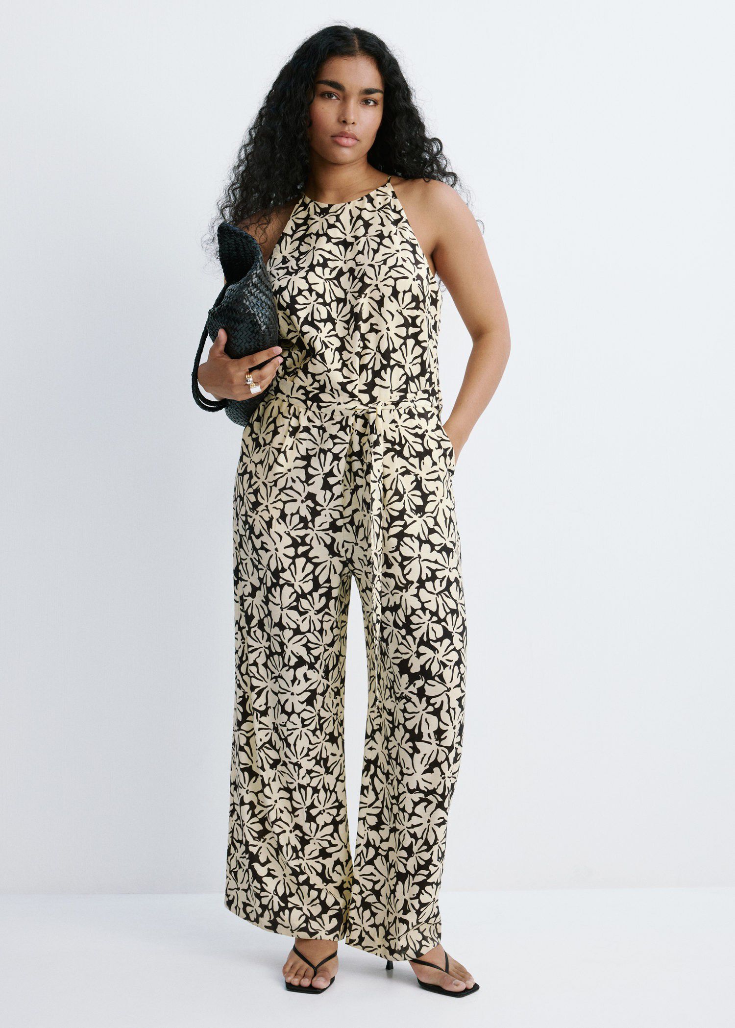 Floral print jumpsuit with belt
