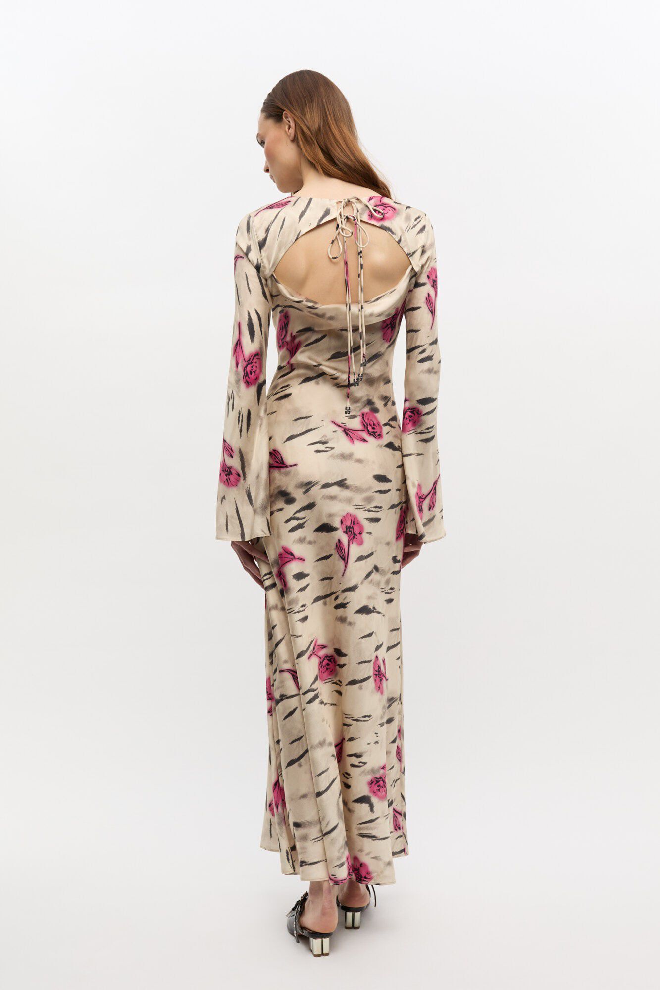 Printed Stretch Satin Long Sleeve M