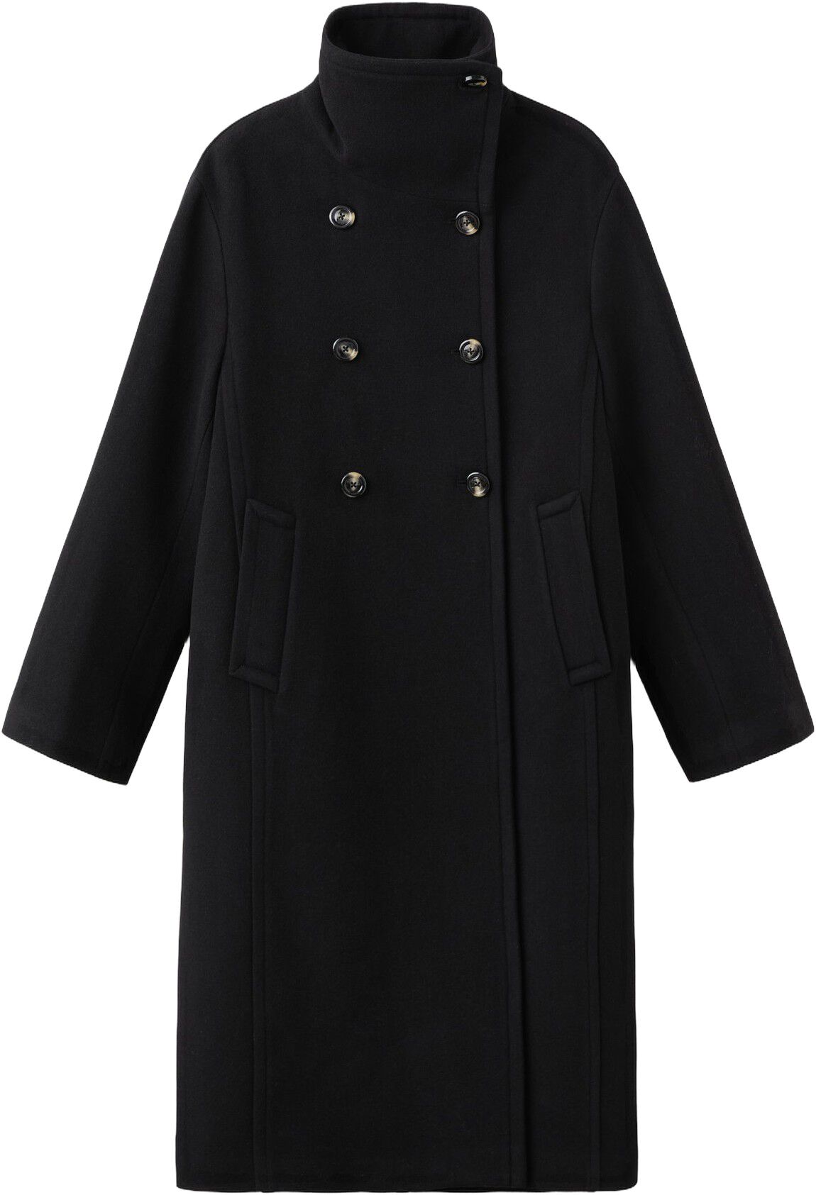 Wool-blend funnel-neck coat