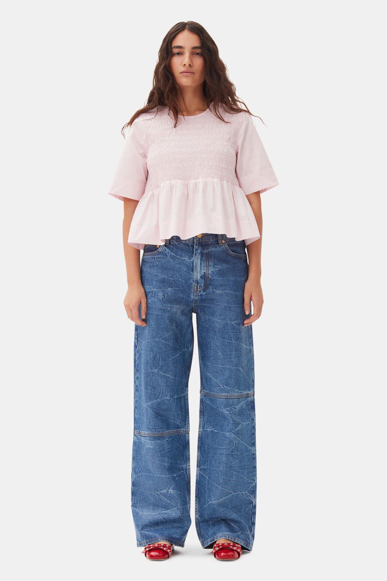 Cotton Poplin Open Back Smock Blous