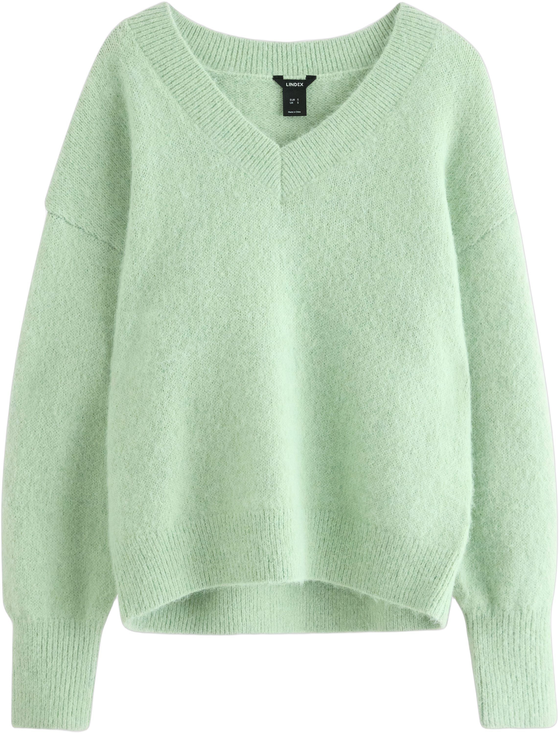 Strikket V-hals tr&oslash;je med en afslap