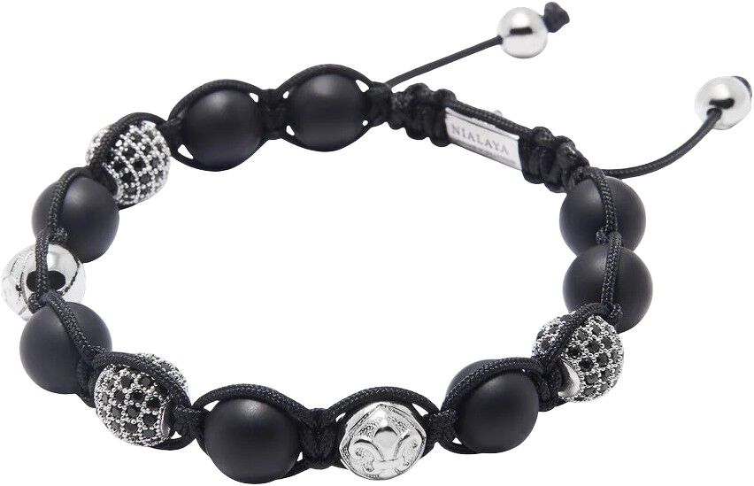Men's Beaded Bracelet with Matte Onyx and Silver