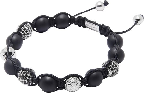 Men's Beaded Bracelet with Matte Onyx and Silver