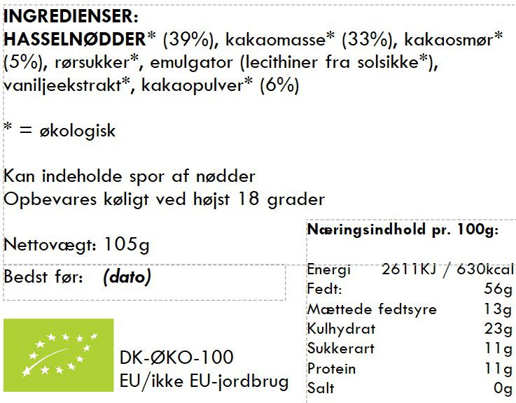 Piemonte hasseln&oslash;der / kakaopulver / Ecuador 70% m&oslash;rk chokolade