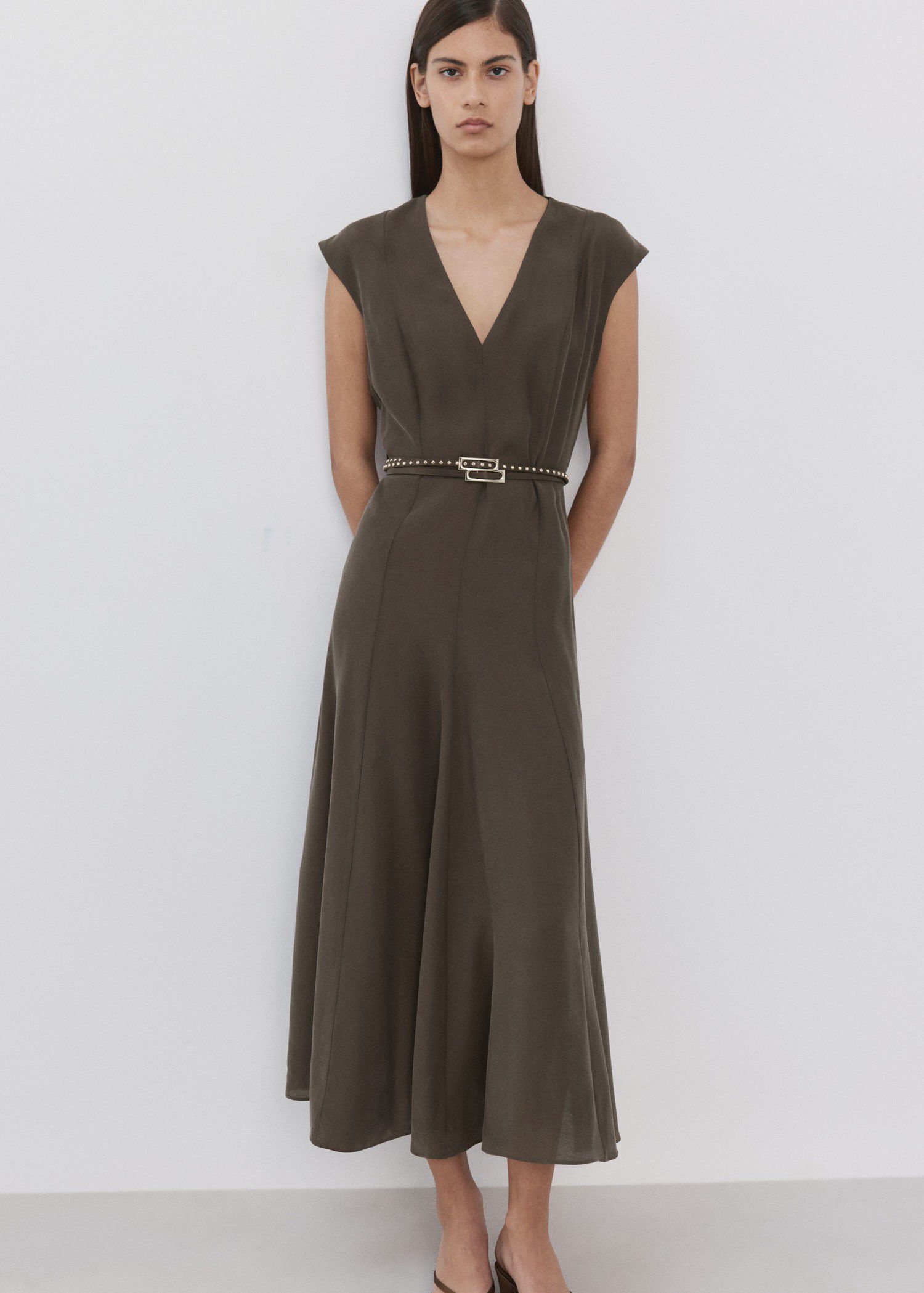 Double-belt A-line dress