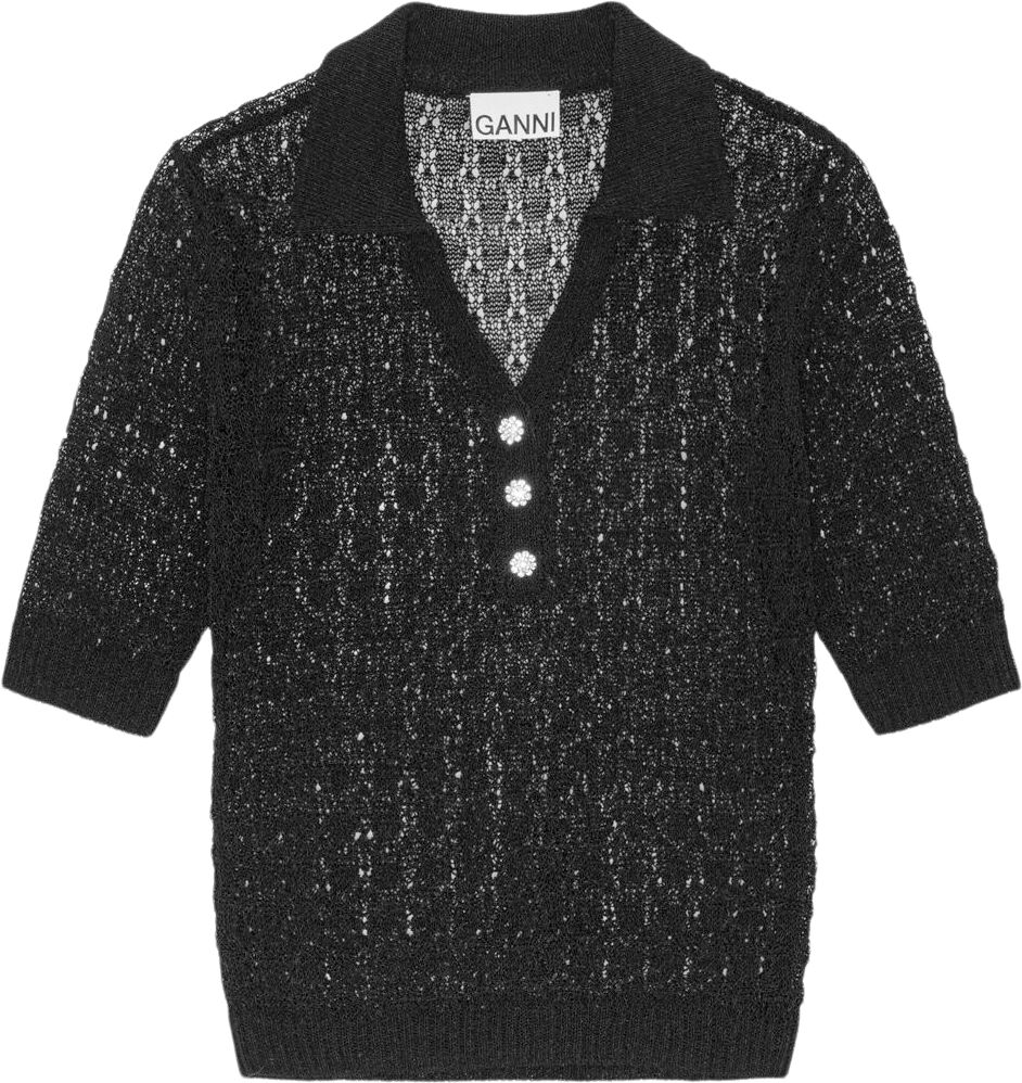 Shiny Pointelle Knit Short Sleeve P