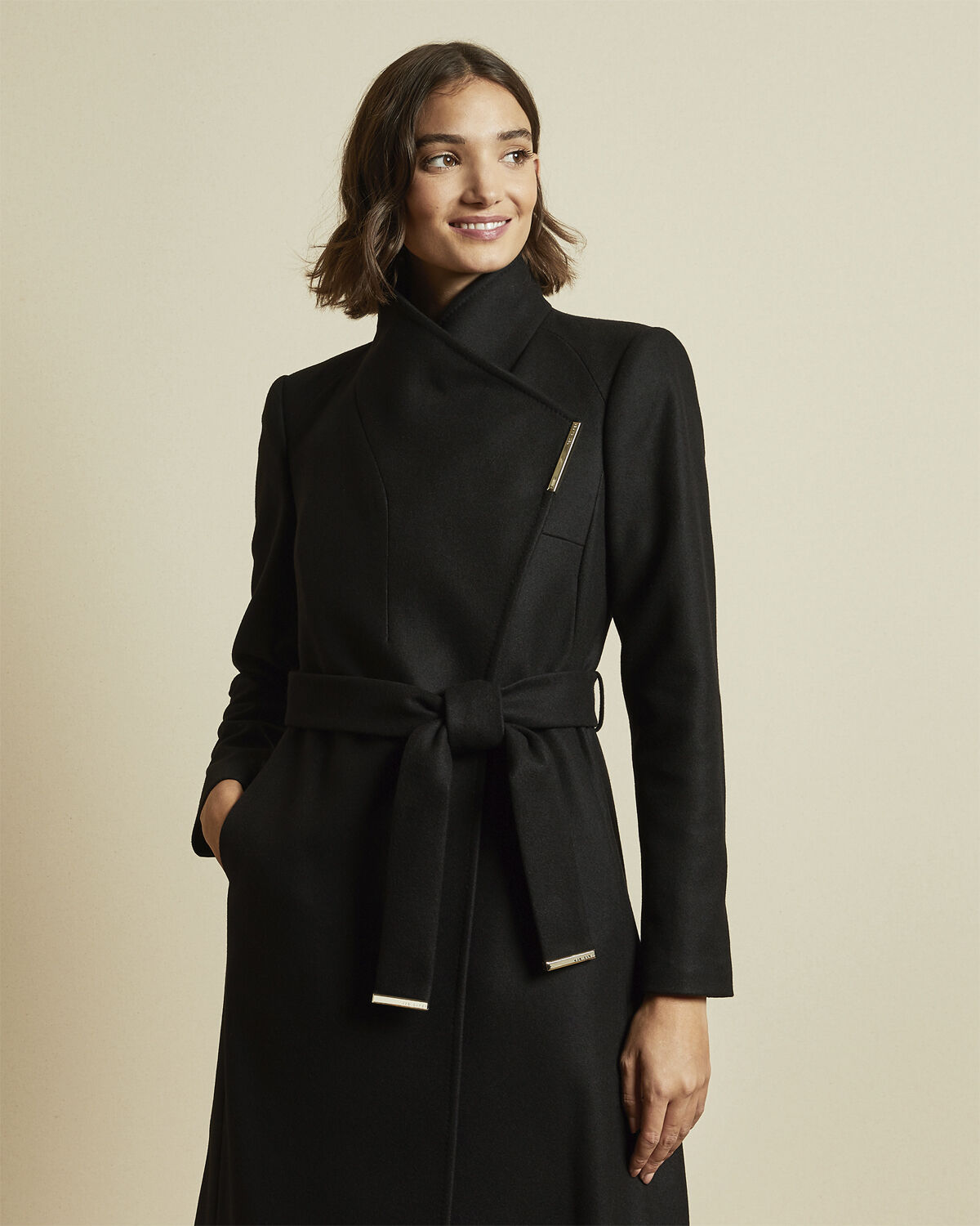 ROSE Midi Wool Wrap Coat With Shoul