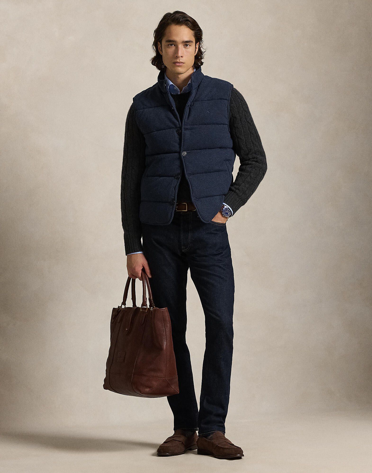 Houndstooth-Print Estate-Rib Vest