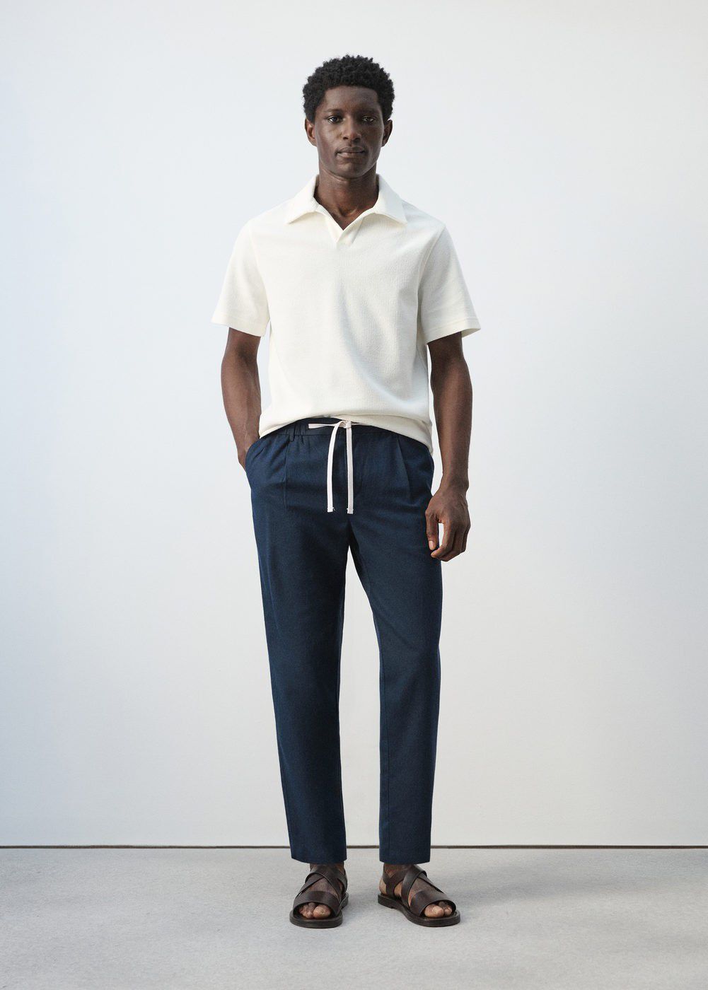 Slim fit cropped linen-cotton trous