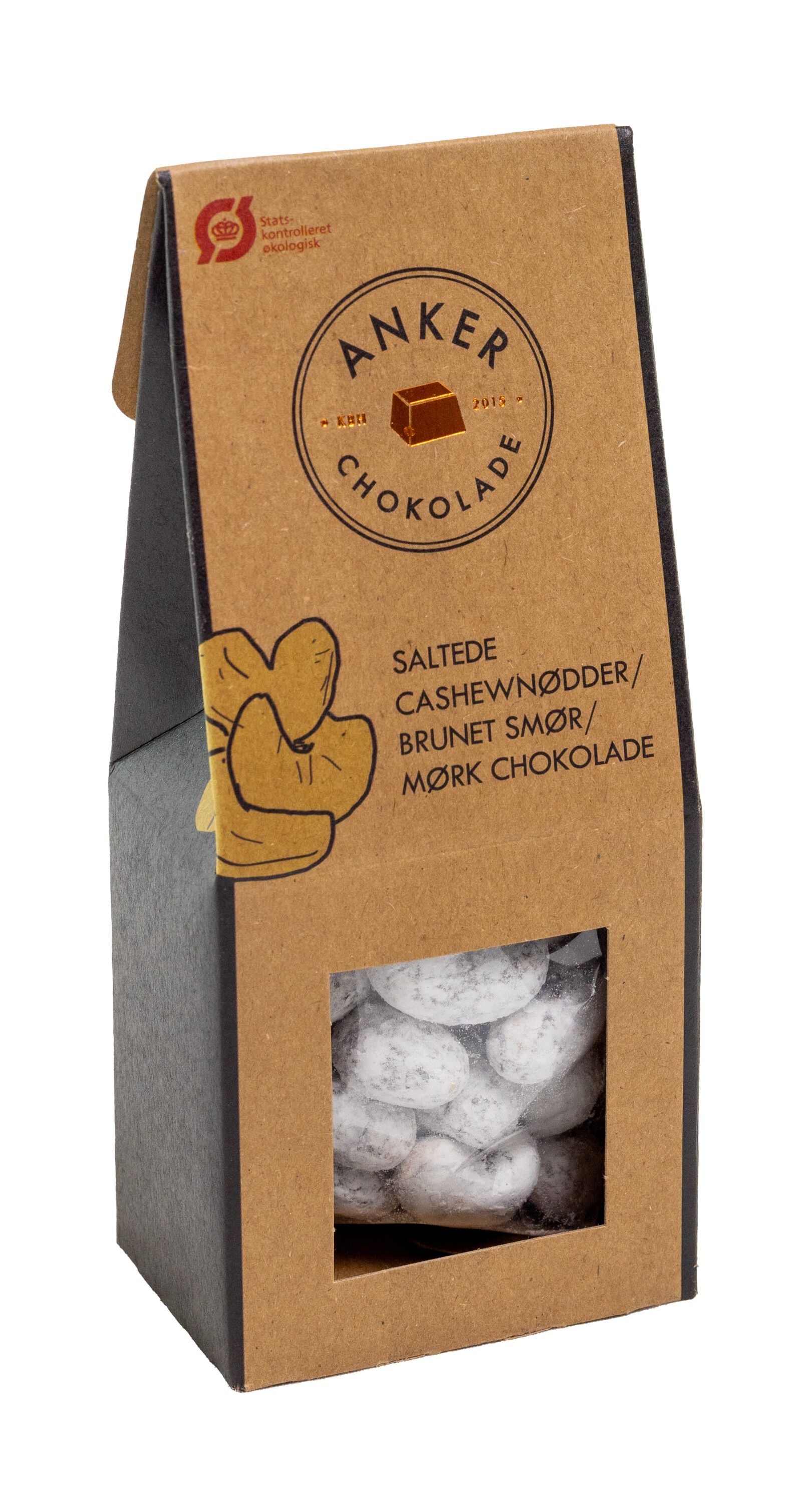 Cashewn&oslash;dder / brunet sm&oslash;r / flormelis / S&atilde;o Tom&eacute; 66% m&oslash;rk chokolade